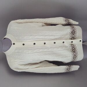 Vintage St. Bernard Italy Cardigan Sweater White Brown Fair Isle Knit